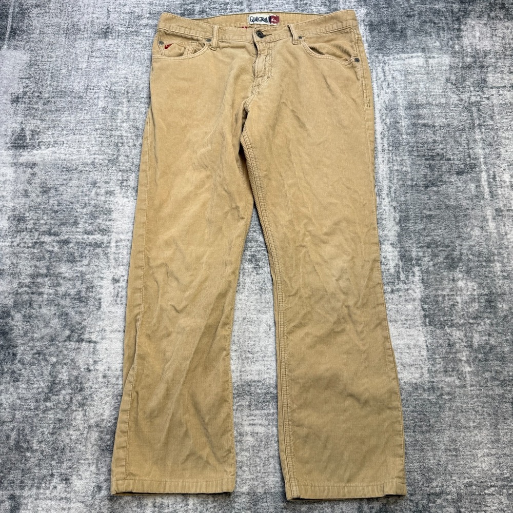 Y2K Quiksilver Corduroy Jeans Mens 34 Beige Khaki Pinwale Straight Skater Grunge